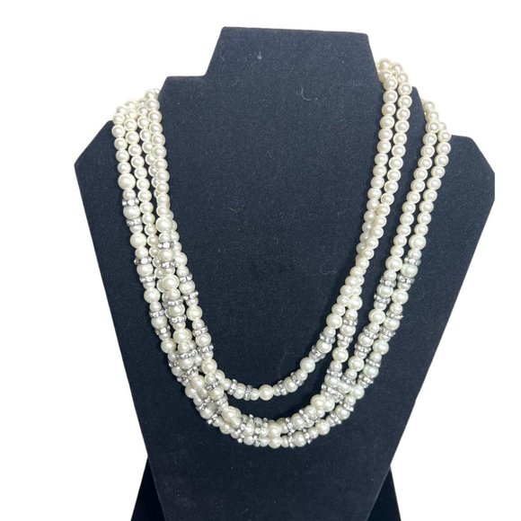 Vintage Jewelry - Vintage Faux Pearl Statement Necklace Chunky Beaded Bridal Necklace Mother Bride